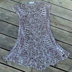 PRETTY ANGEL Swim Coverup Top Tunic Dress Crochet Linen Taupe Cream Size Medium